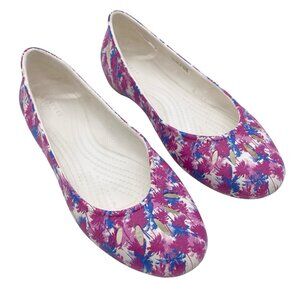Crocs Kelli Ballet Flats 8 Pink Blue Palm Trees Graphic Colorful Floral Resort